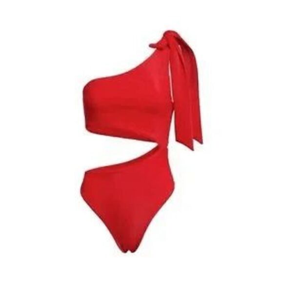 Skin by SAME / Revolve Cut Out One Piece Swimsuit in Ribbed Red NWT Sz L - Picture 2 of 7